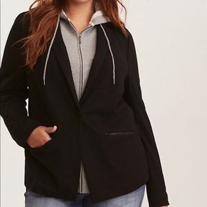 Torrid ponte and French terry layer hooded blazer